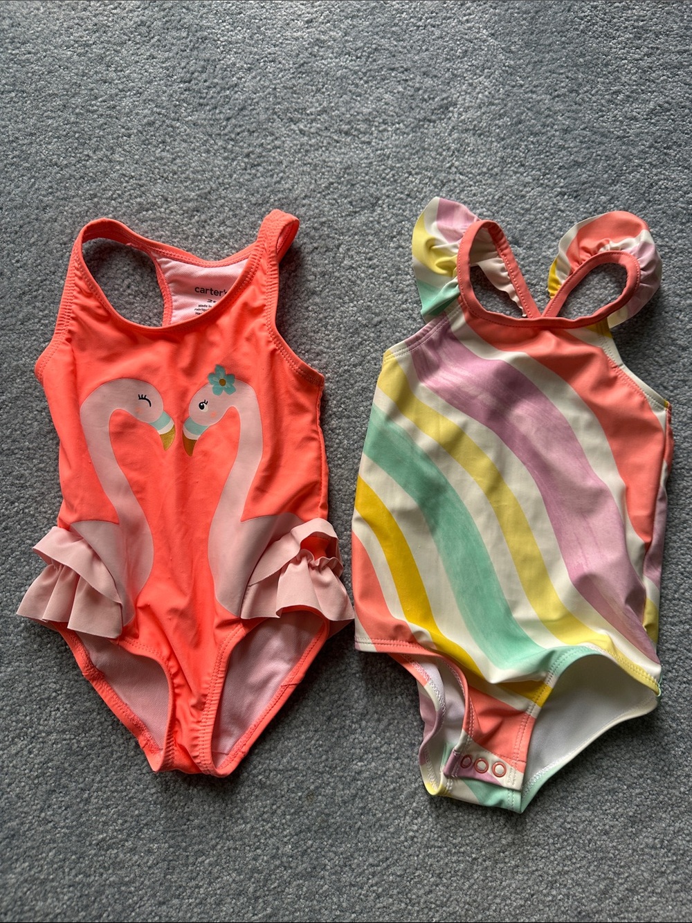 Carter's Coral Flamingo & Pastel Stripe Girls' Swim Set